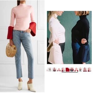 🤍 STAUD Pink Bandage Knit Taffeta Trimmed Stretch Ponte KIKU Top Shirt sz XS